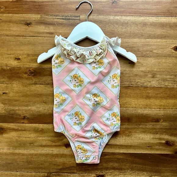 NEW SweetHoney Mary One Piece Swimsuit Sandy Beach Floral Pink Yellow Ruffle 2T - Picture 2 of 8